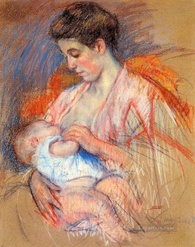 three women at the table by the lamp Painting - Mother Jeanne Nursing Her Baby mothers children Mary Cassatt
